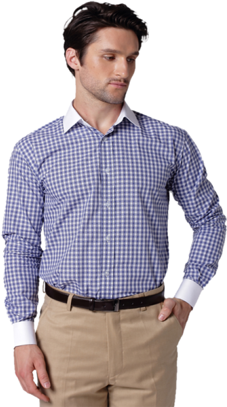 Manin Blue Gingham Dress Shirt PNG Image