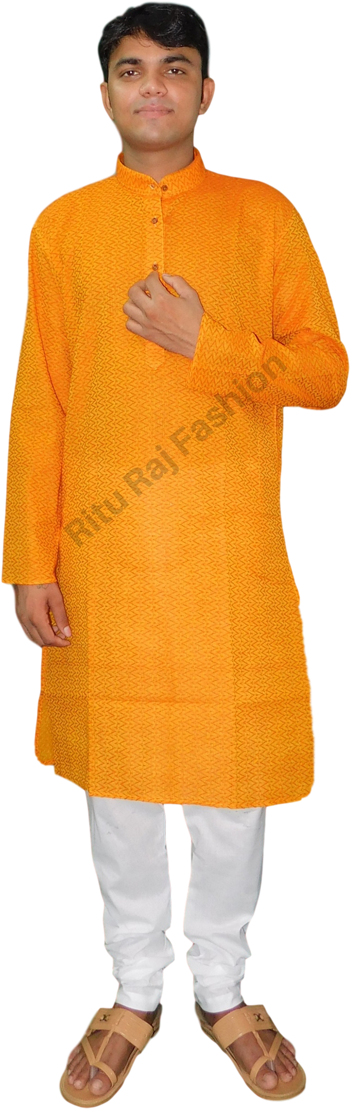 Manin Orange Kurtaand White Pajama PNG Image