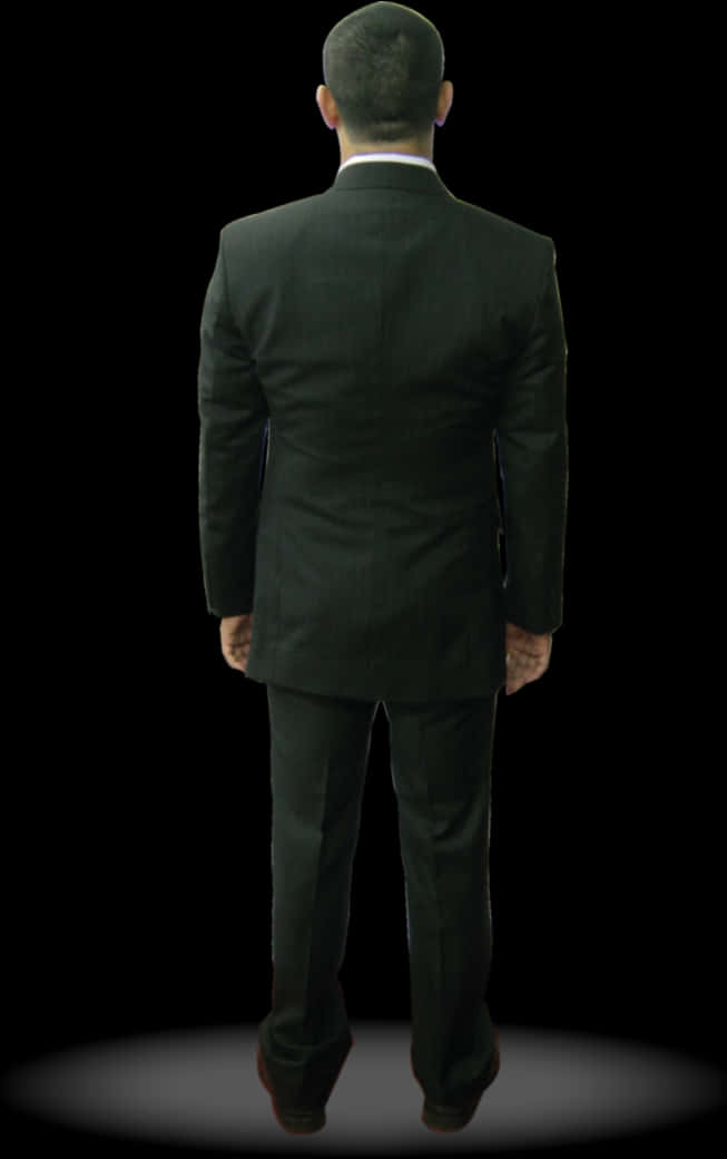 Manin Suit Standing Back View PNG Image