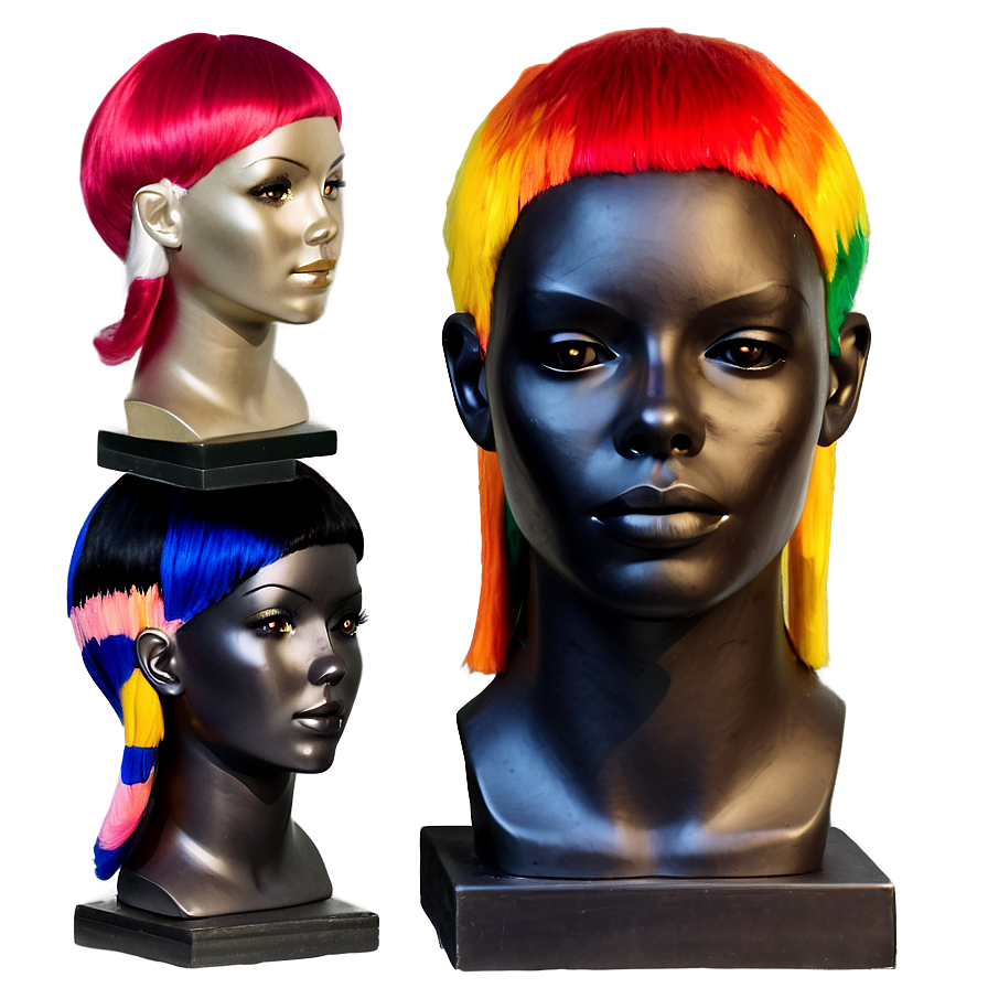 Mannequin Head With Colorful Wigs Png Nlu73 PNG Image