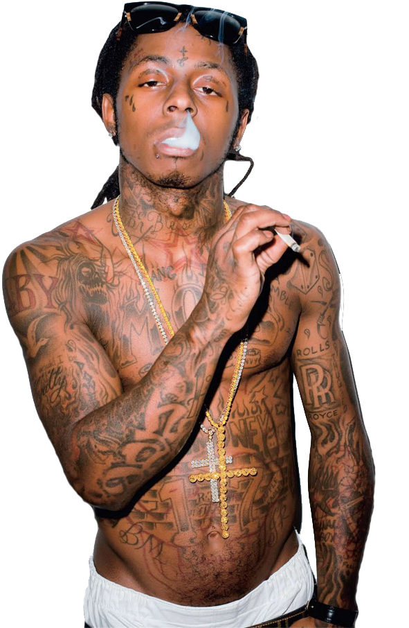 Manwith Extensive Arm Tattoos Smoking PNG Image