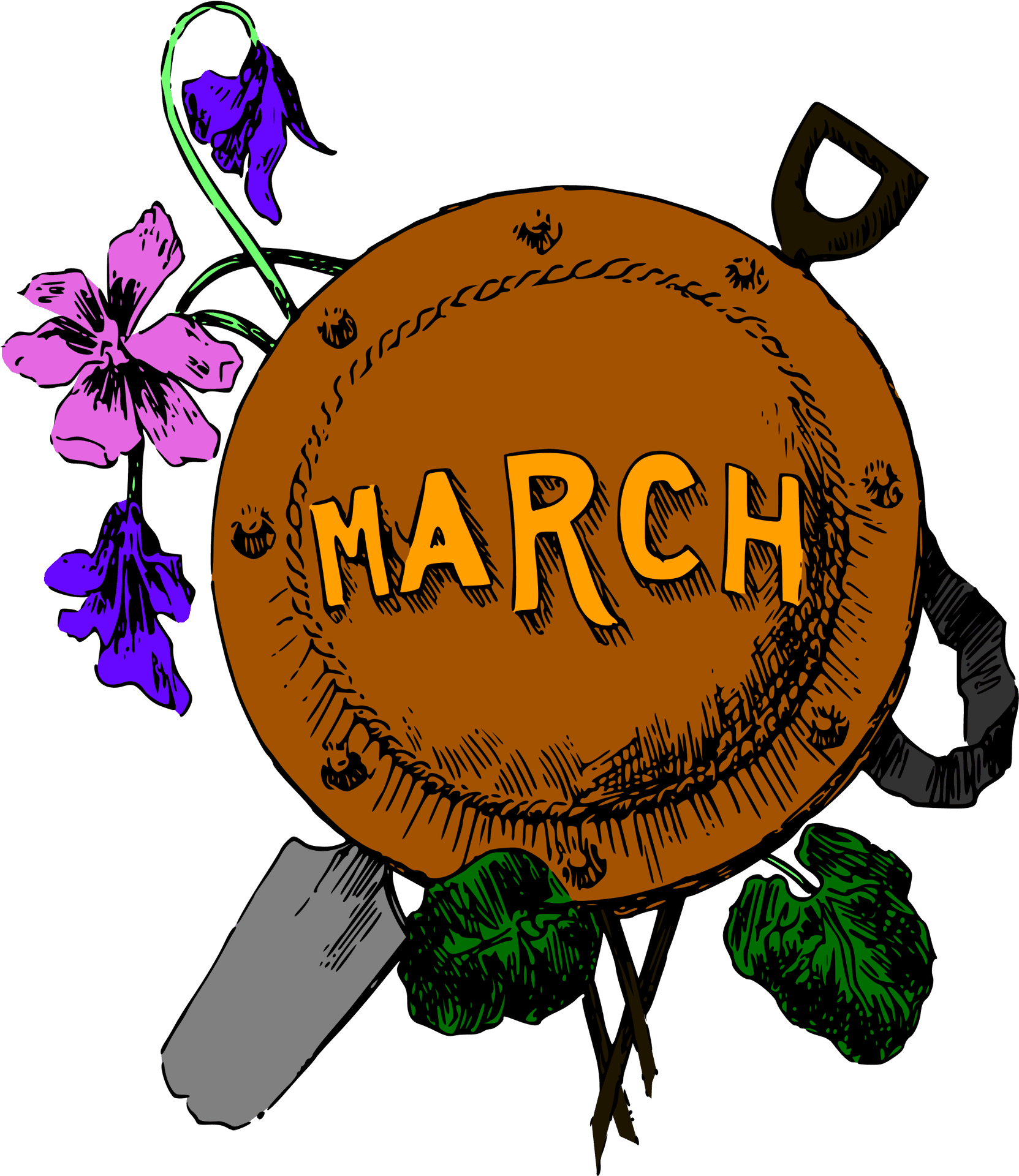 March Baseballand Flowers Illustration PNG Image