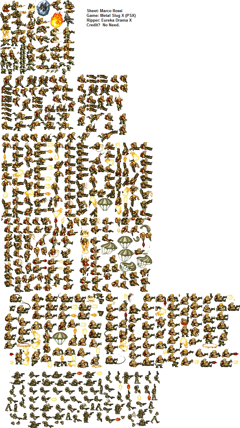 Marco Rossi Metal Slug Sprite Sheet PNG Image