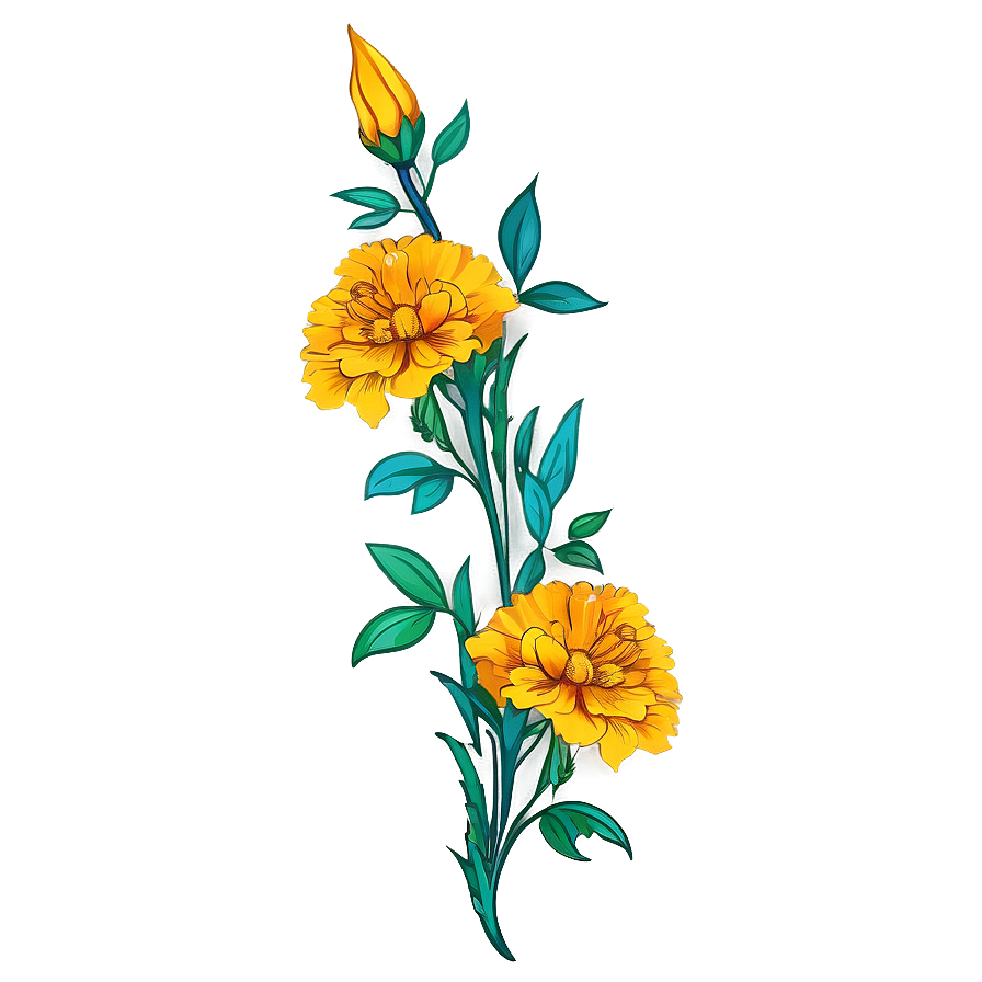 Marigold Tattoo Design Png 06112024 PNG Image