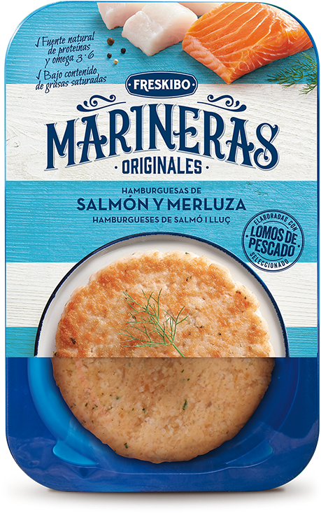 Marineras Salmon Merluza Fish Burgers Packaging PNG Image