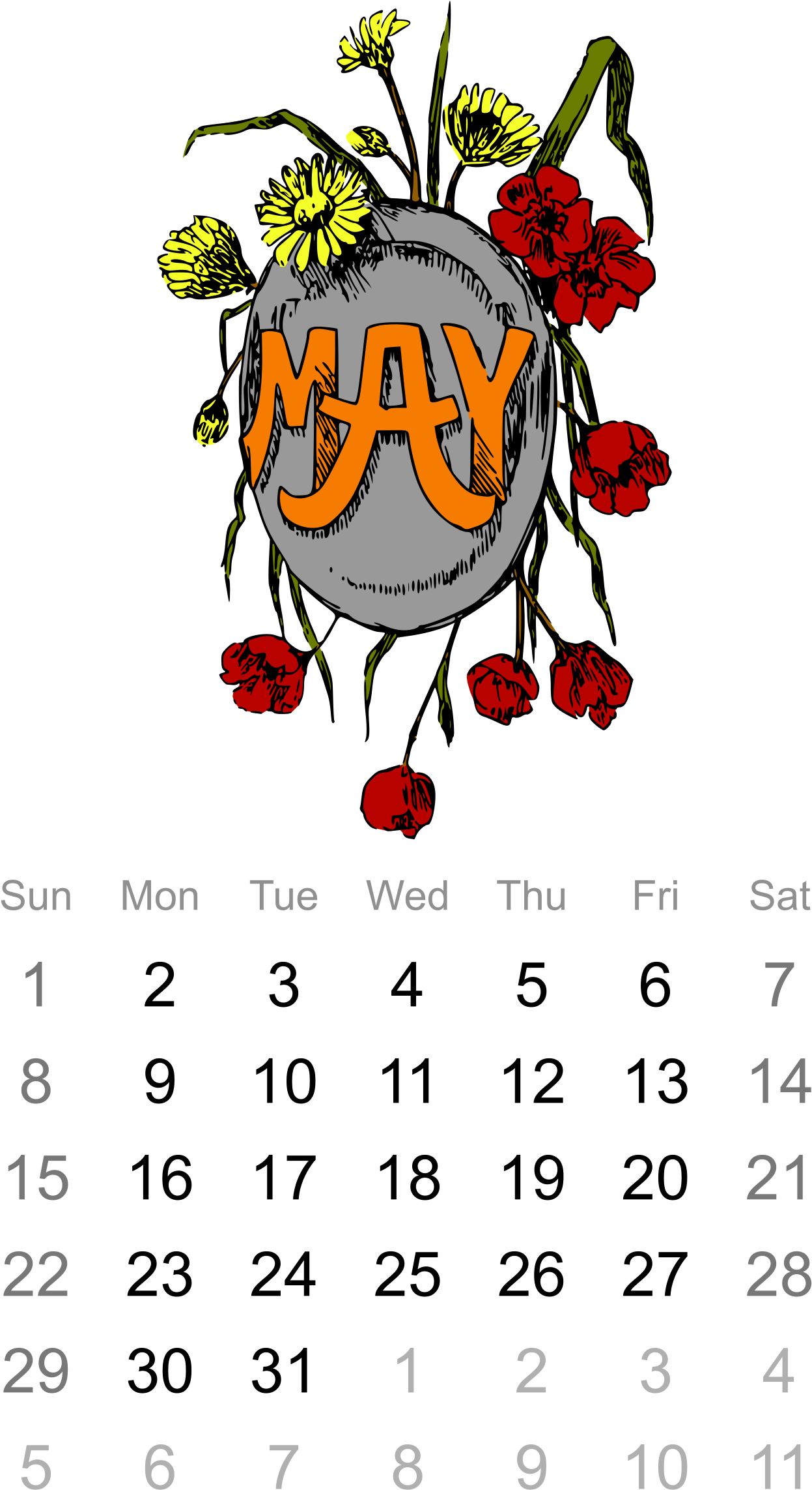 May Calendar Artistic Floral Design PNG Image