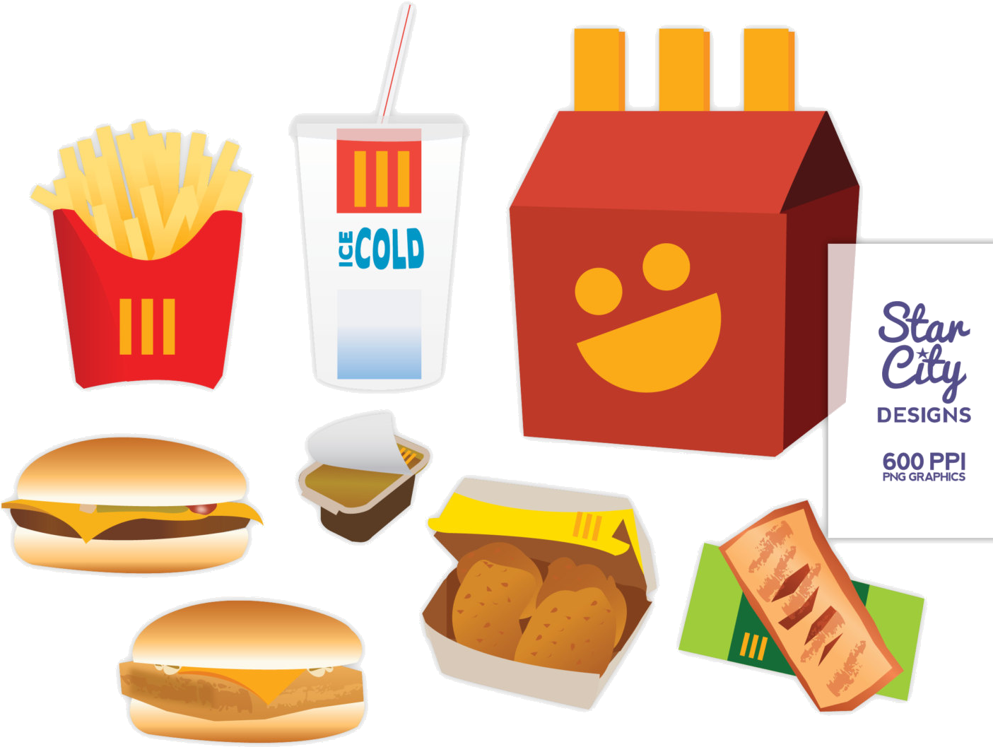 Mc Donalds Food Items Vector Illustration PNG Image