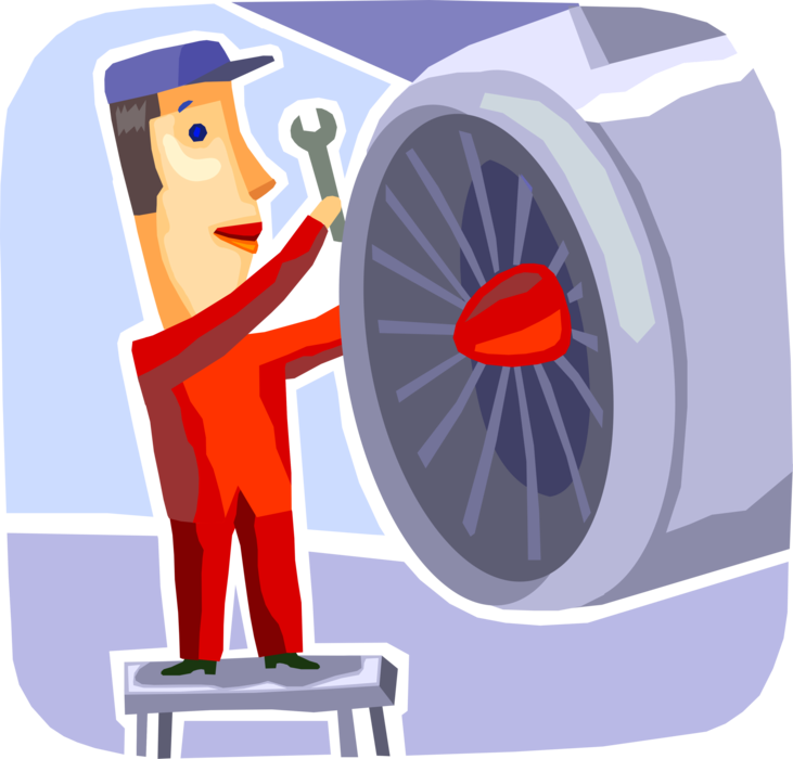 Mechanic Workingon Aircraft Wheel.png PNG Image