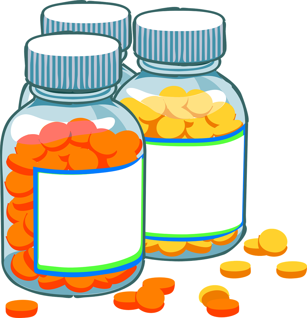 Medication Bottles Cartoon Illustration PNG Image