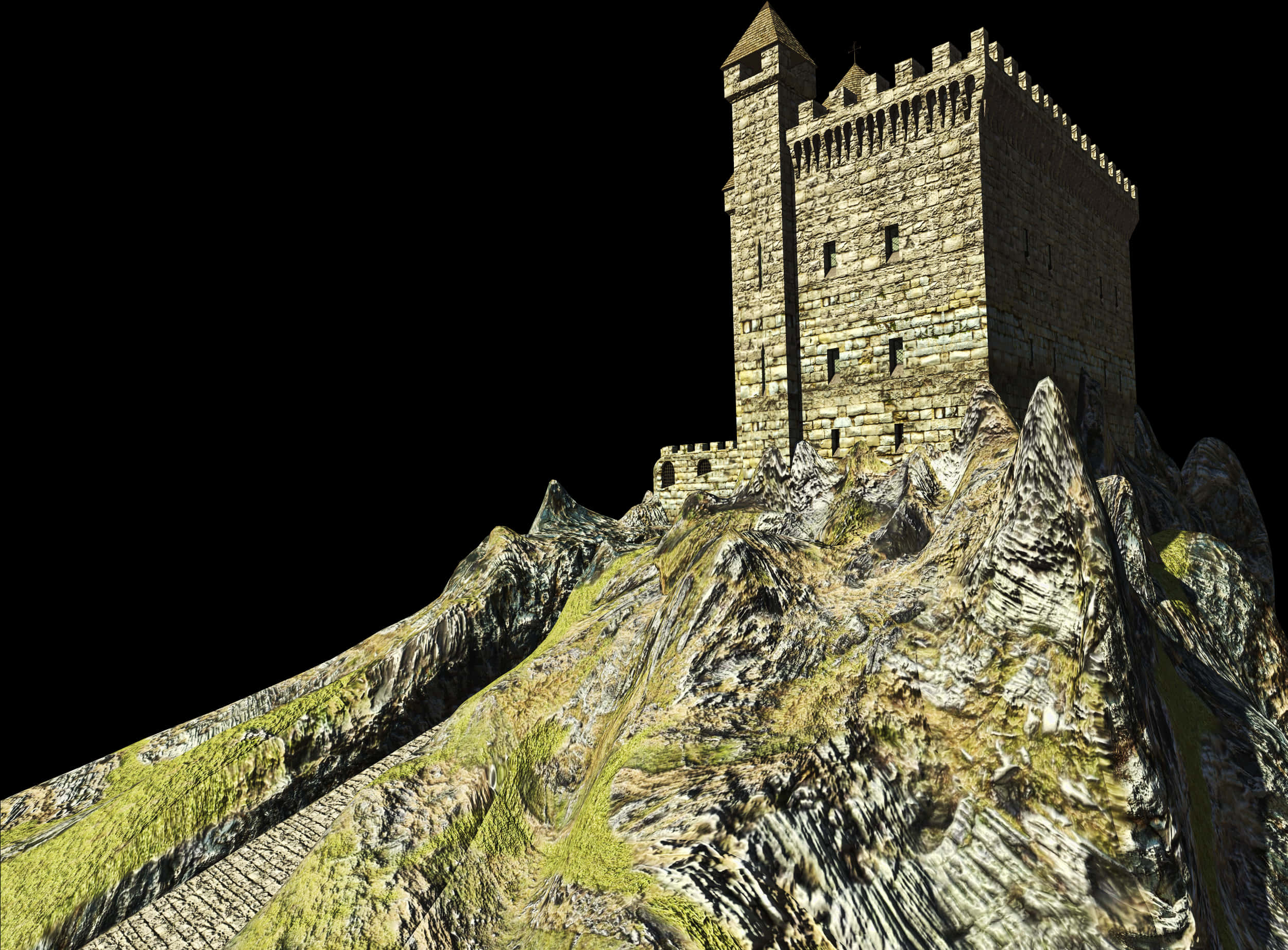 Medieval Castleon Mountain Peak PNG Image