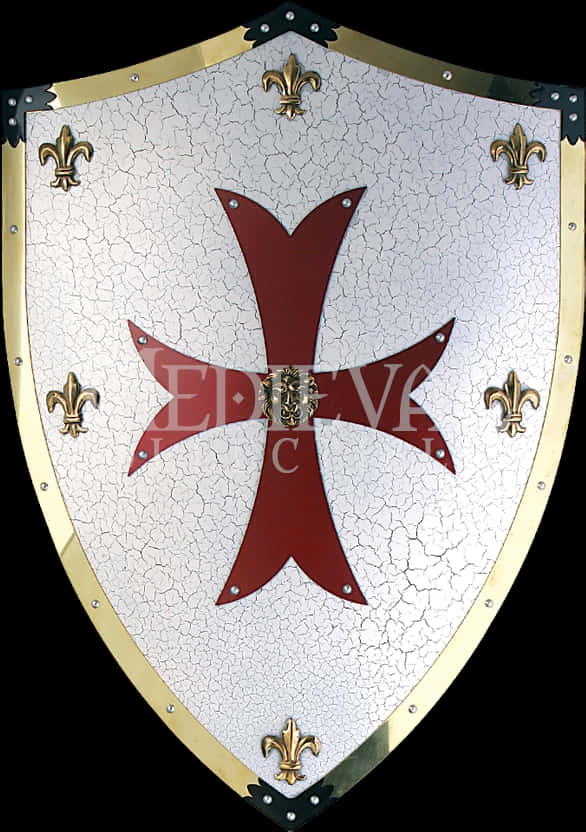 Medieval Knight Cracked White Shieldwith Red Cross PNG Image