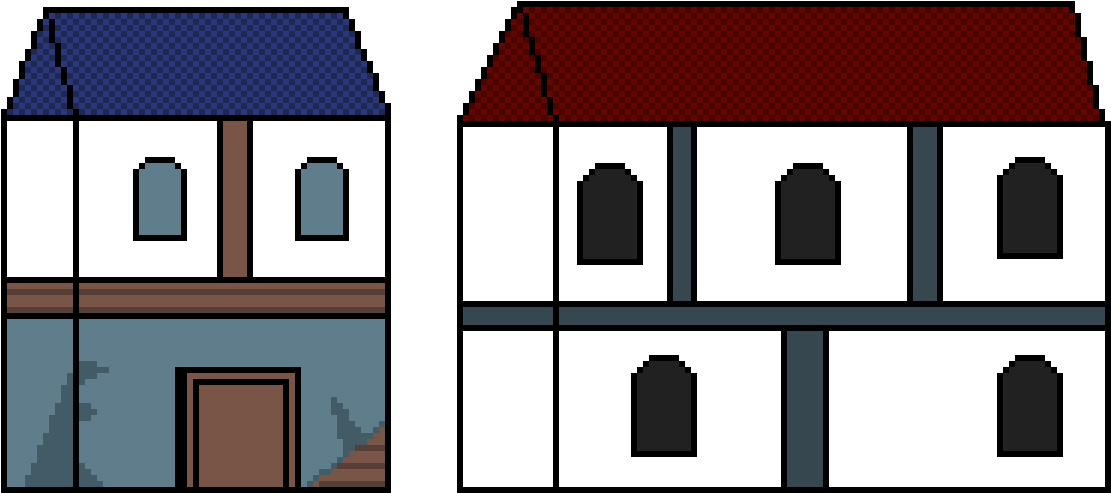 Medieval Pixel Art Townhouses PNG Image