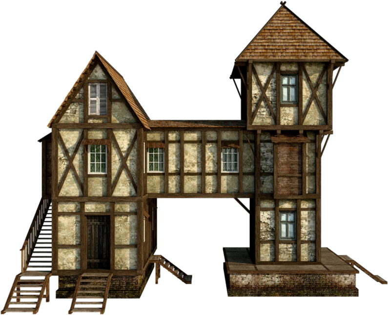 Medieval Timber Framed House3 D Model PNG Image