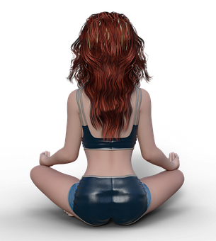 Meditating Redhead Girl Back View PNG Image