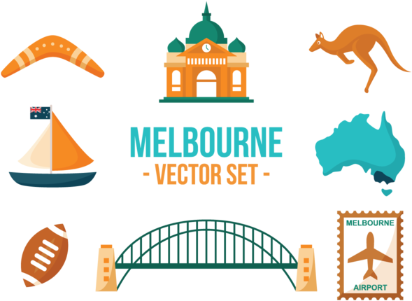 Melbourne Iconic Symbols Vector Set PNG Image