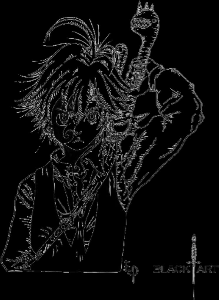 Meliodas Black Outline Art PNG Image