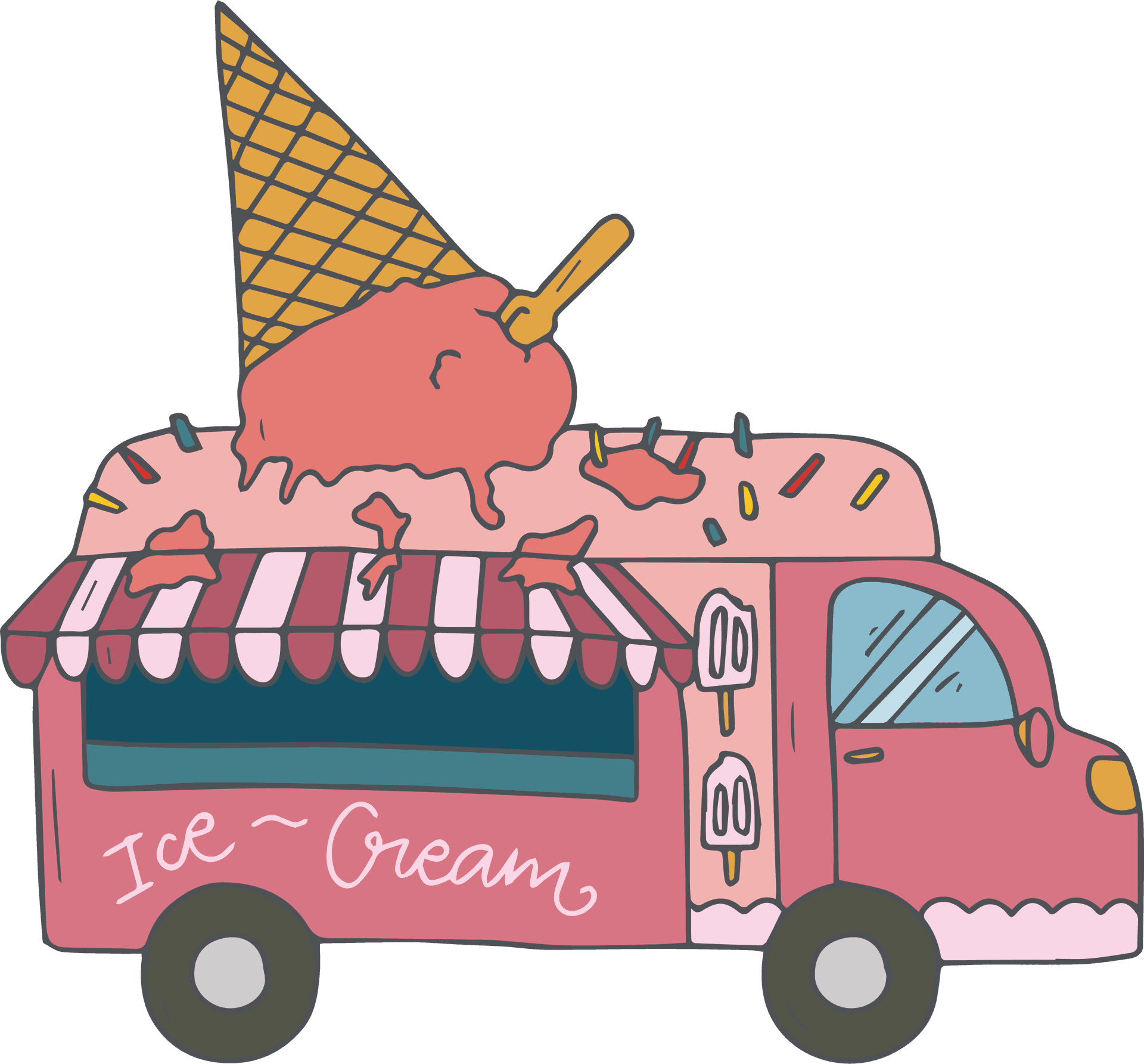 Melting Ice Cream Truck Illustration PNG Image