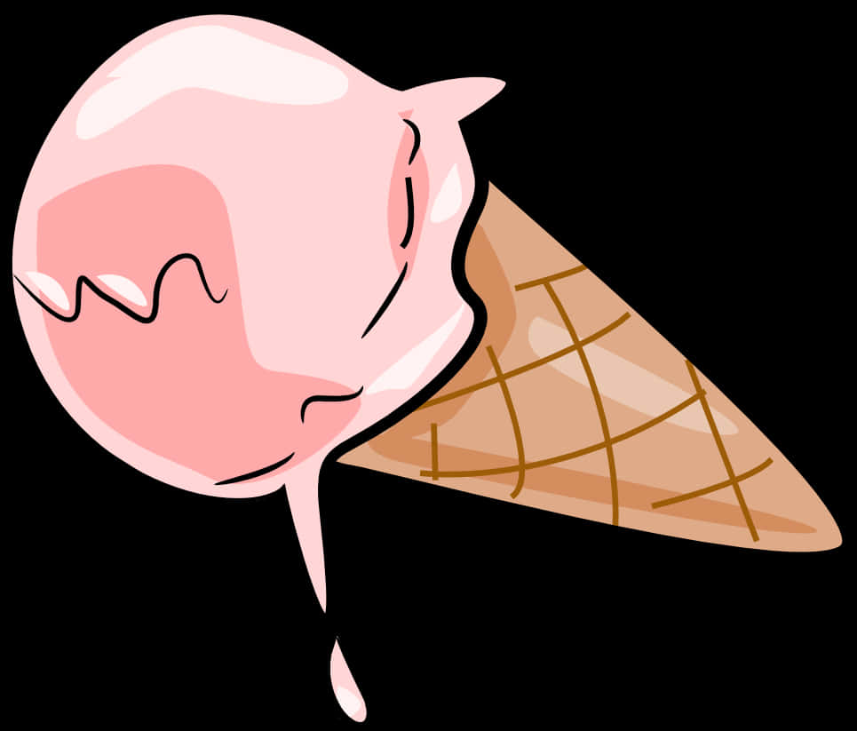 Melting Pink Ice Cream Cone PNG Image