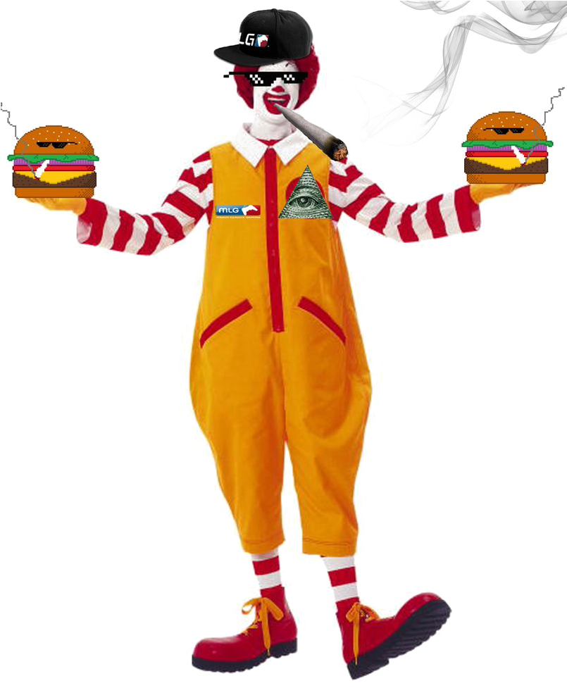 Memeified Mc Donalds Character Holding Burgers PNG Image