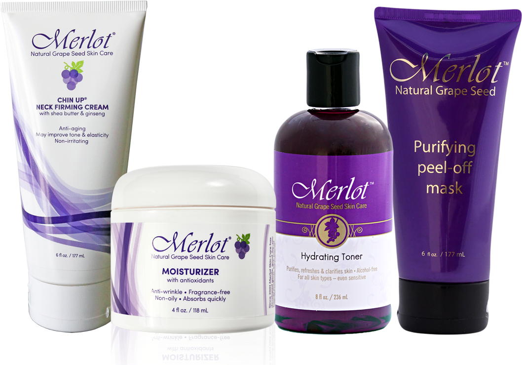 Merlot Skin Care Products Lineup PNG Image