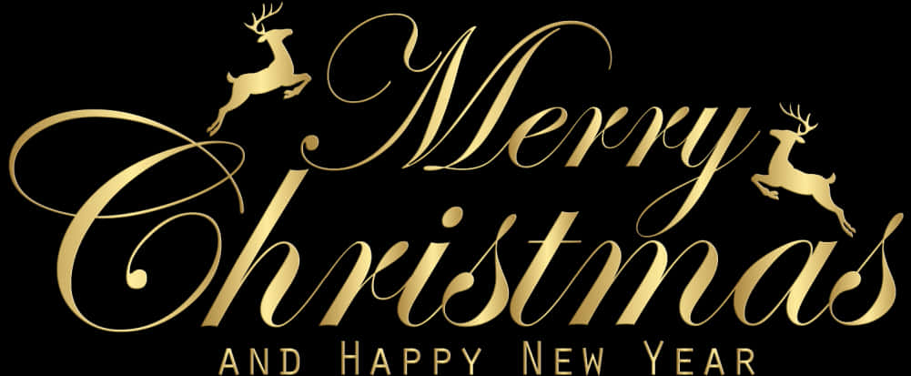 Merry Christmas Happy New Year Golden Text PNG Image