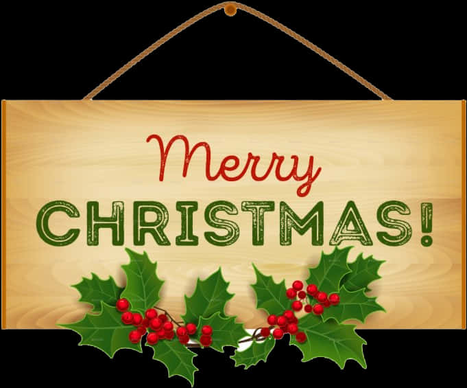 Merry Christmas Wooden Sign PNG Image