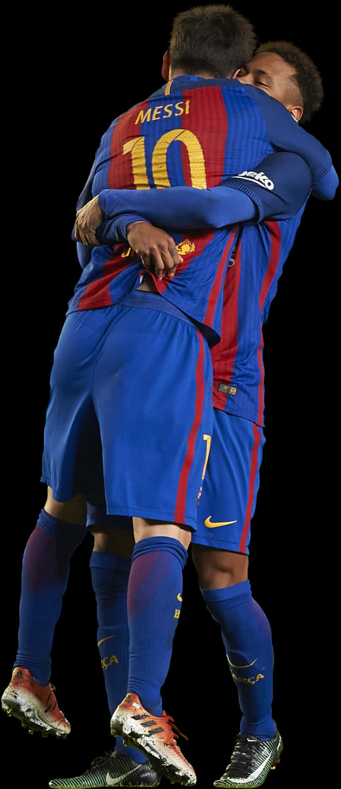 Messiand Neymar Celebratory Hug PNG Image