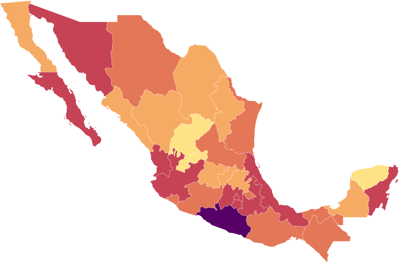 Mexico Color Coded Map PNG Image