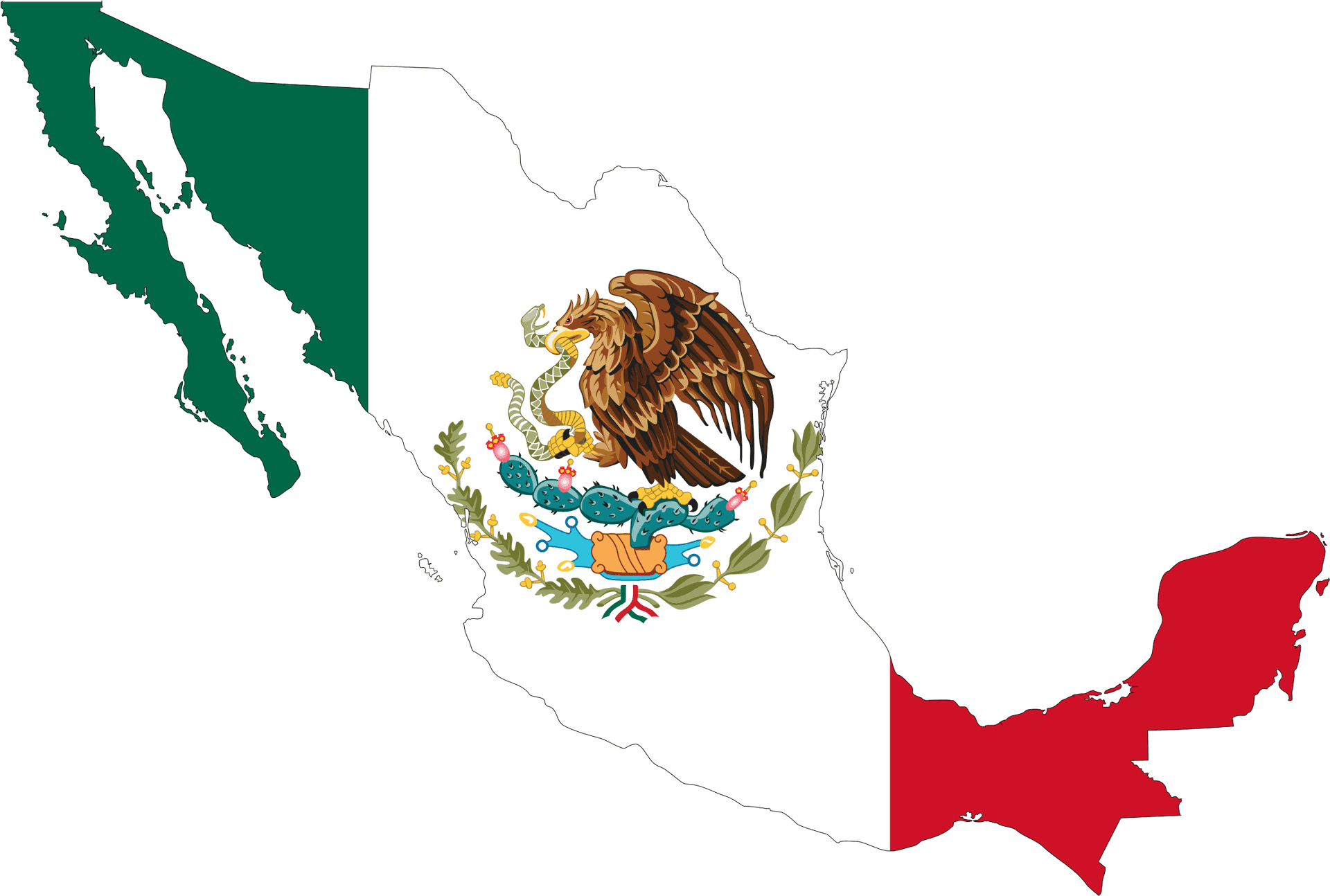 Mexico Flag Map Outline PNG Image