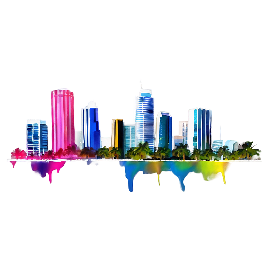 Miami Skyline Watercolor Effect Png 76 PNG Image