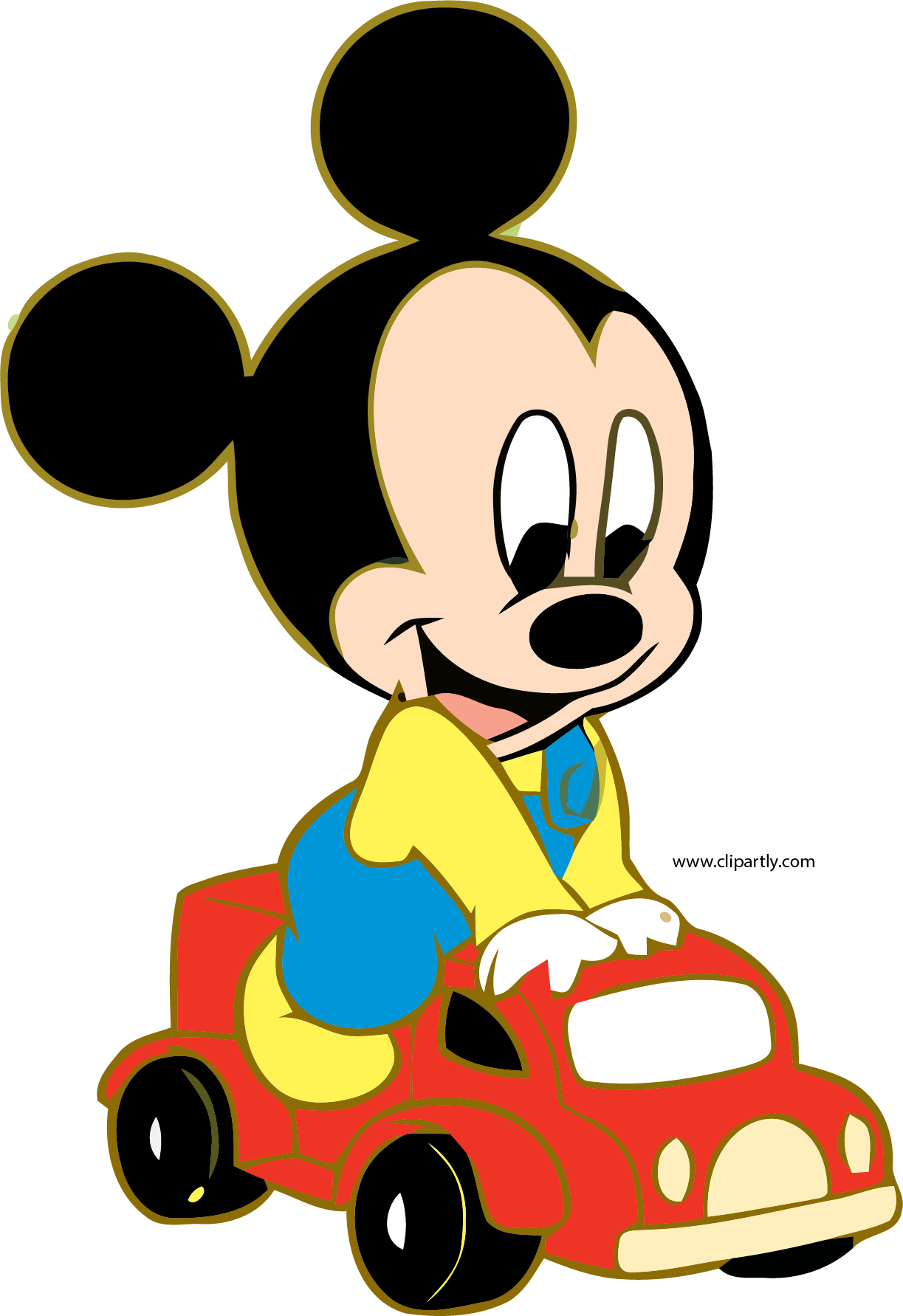 Mickey Mouse Driving Red Car Illustration PNG Image