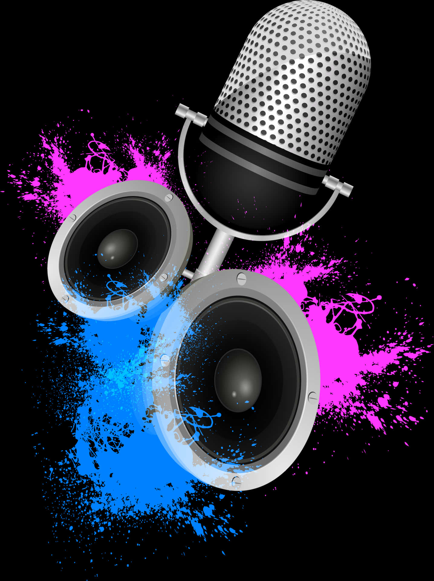 Microphoneand Speakerswith Color Splash PNG Image