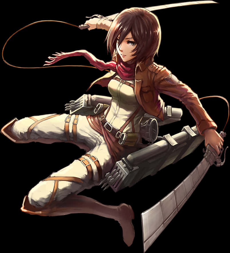 Mikasa Ackerman Attackon Titan Action Pose PNG Image