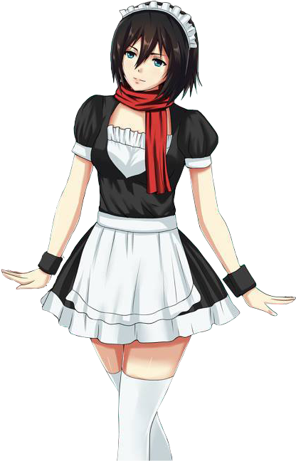 Mikasa Ackerman Maid Outfit PNG Image