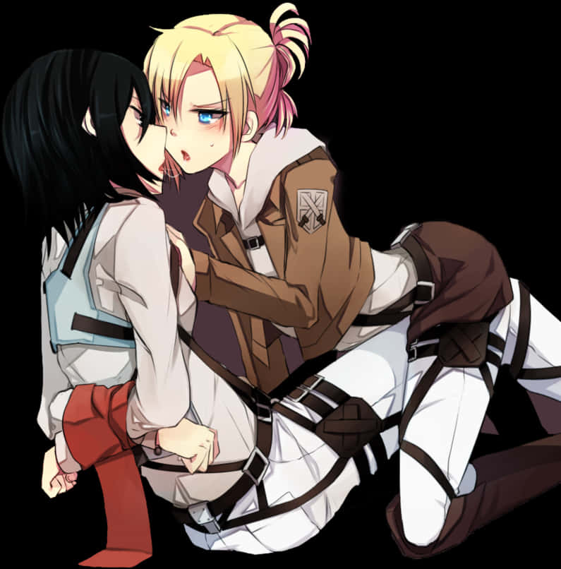 Mikasaand Annie Intimate Moment PNG Image