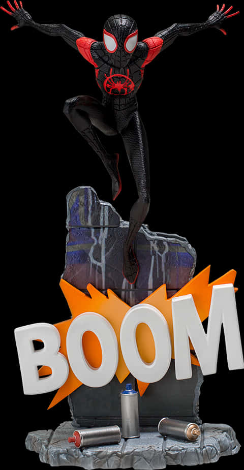 Miles Morales Spiderman Boom Statue PNG Image