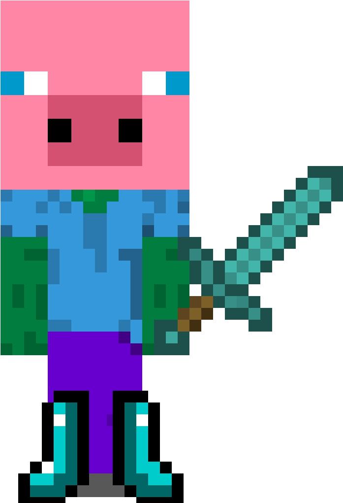 Minecraft Character With Diamond Sword.png PNG Image