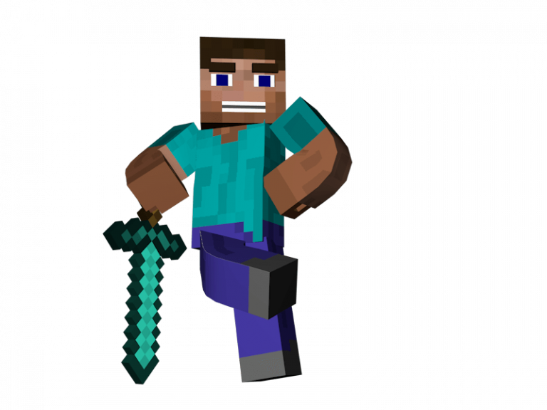 Minecraft Character With Diamond Sword PNG Image