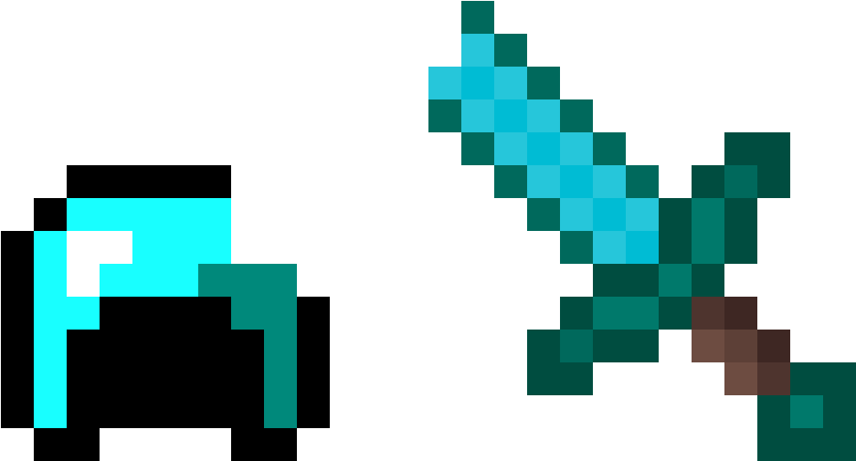 Minecraft Diamond Sword Pixel Art PNG Image