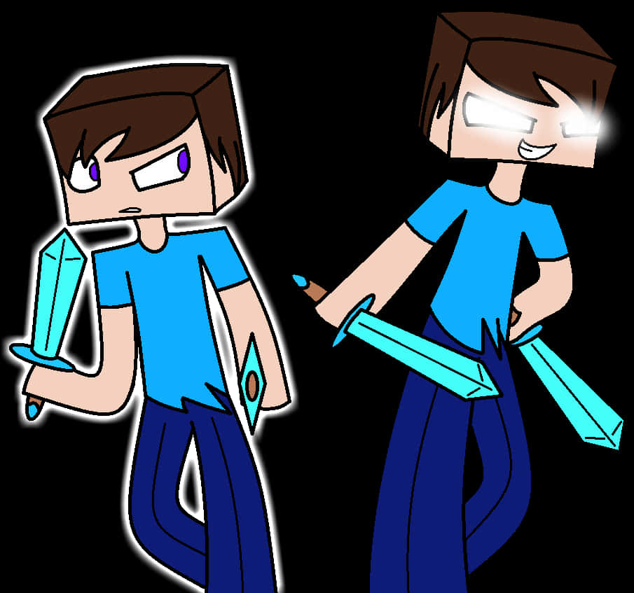 Minecraft Steve Dual Wielding Diamond Swords PNG Image