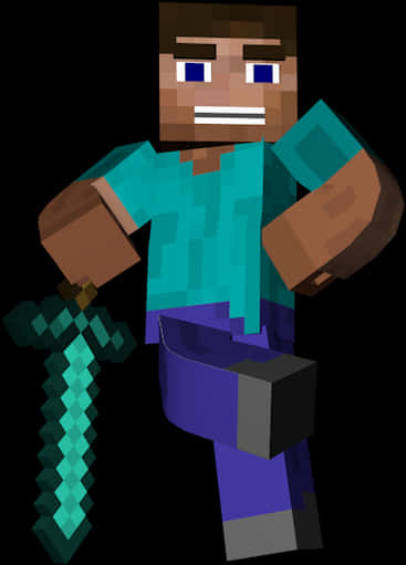 Minecraft Steve With Diamond Sword PNG Image