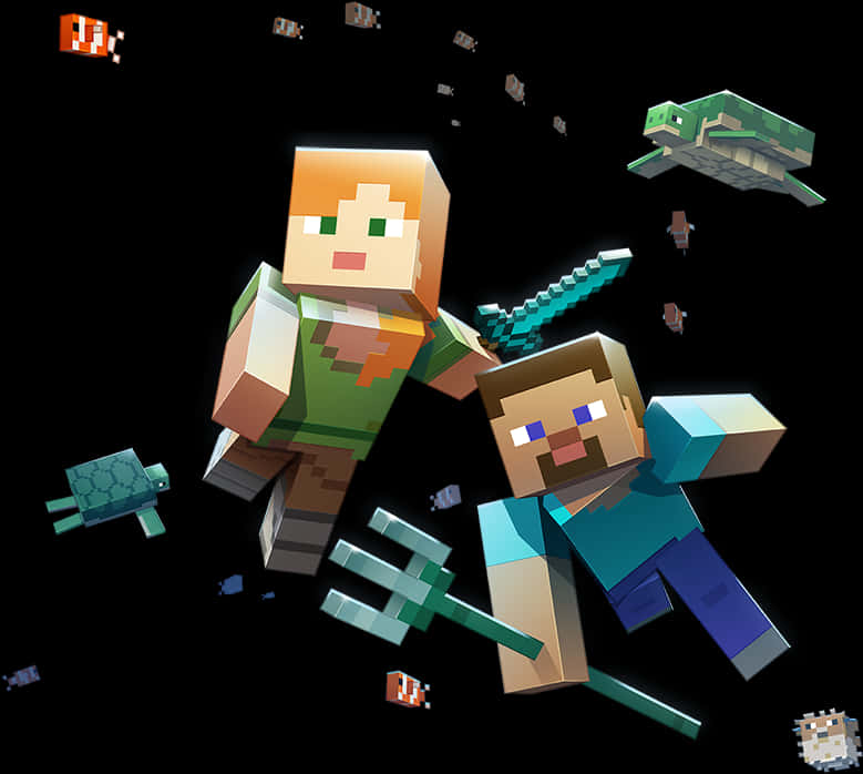 Minecraft Steveand Alex Adventure PNG Image