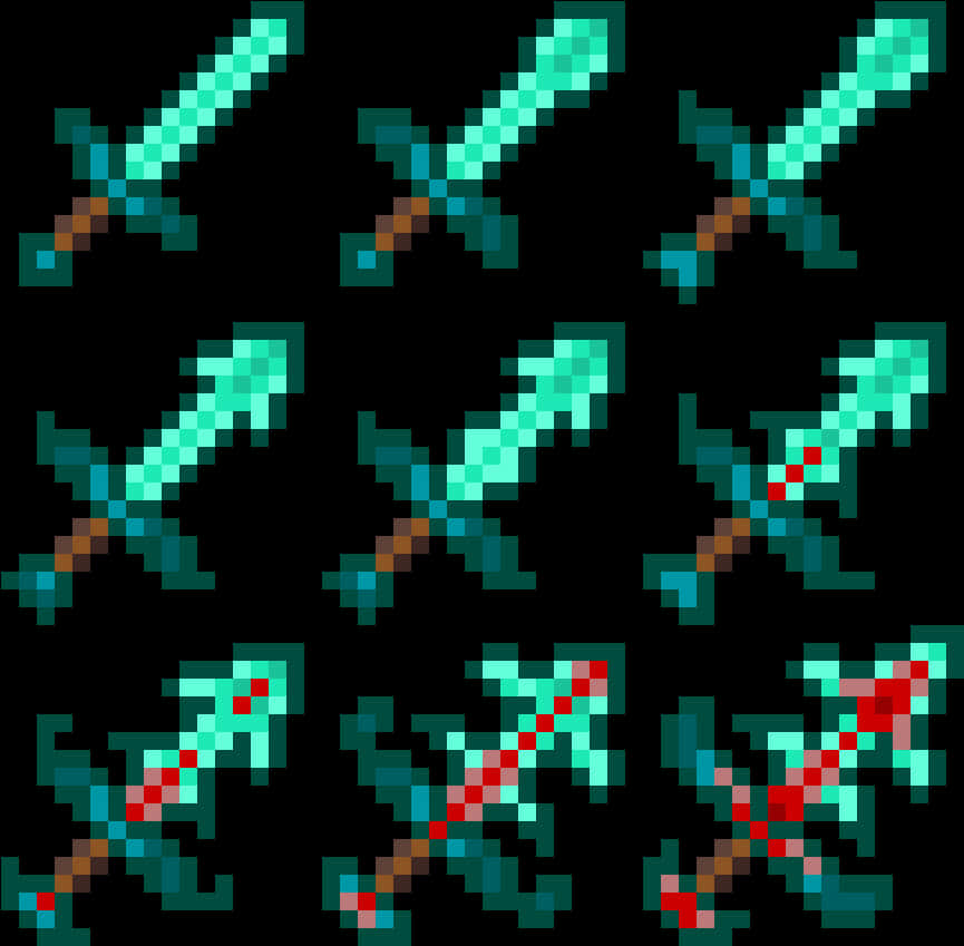 Minecraft Swords Pixel Art PNG Image