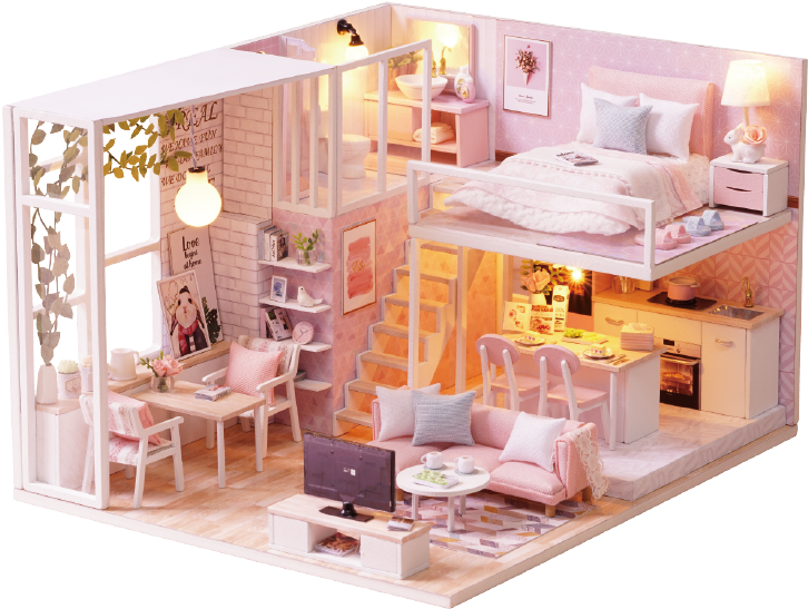 Miniature Pink Dollhouse Interior PNG Image