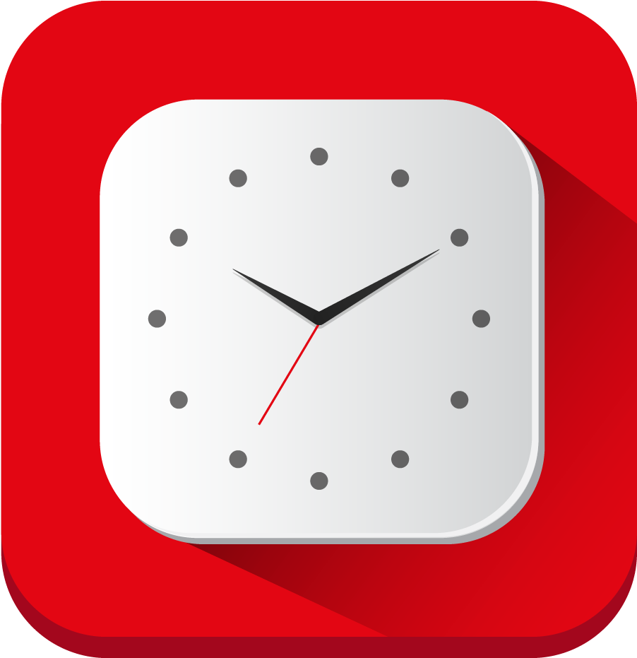 Minimalist Red Square Clock Icon PNG Image