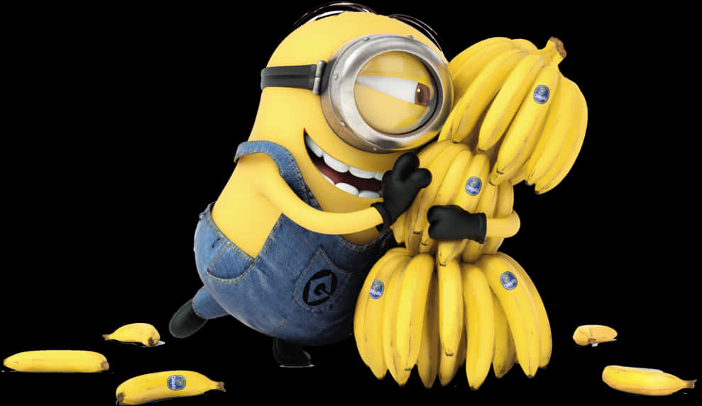 Minion Hugging Bananas PNG Image