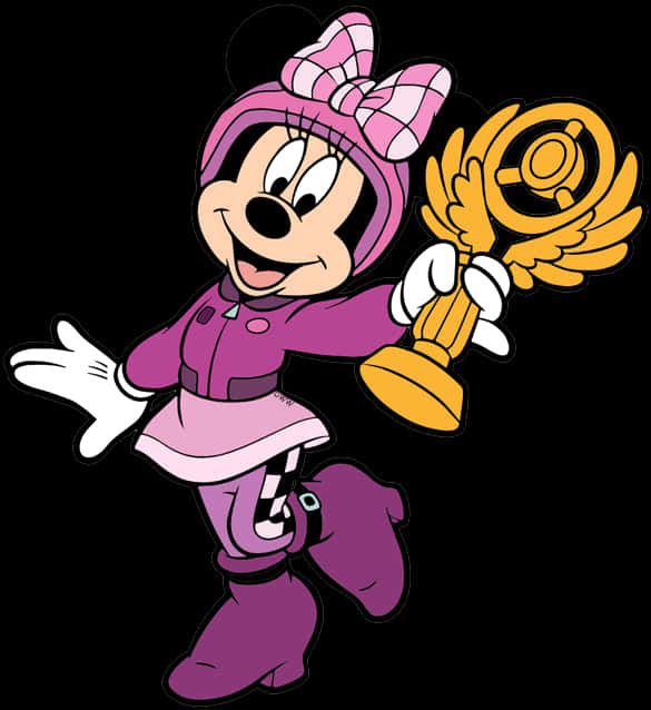 Minnie Mouse Holding Award Trophy PNG Image