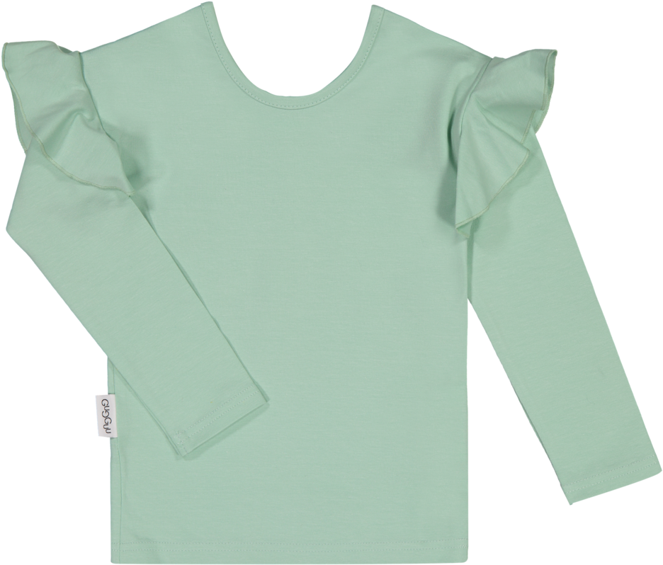 Mint Green Ruffle Sleeve Blouse PNG Image