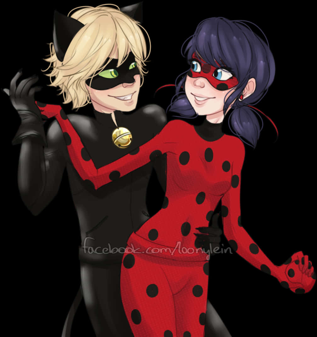 Miraculous_ Ladybug_and_ Cat_ Noir_ Pose PNG Image