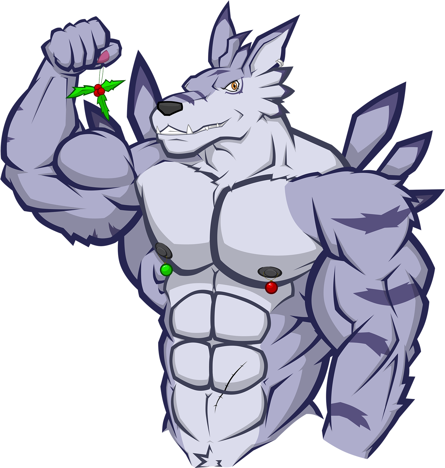 Mistletoe Muscle Wolf Anthro PNG Image